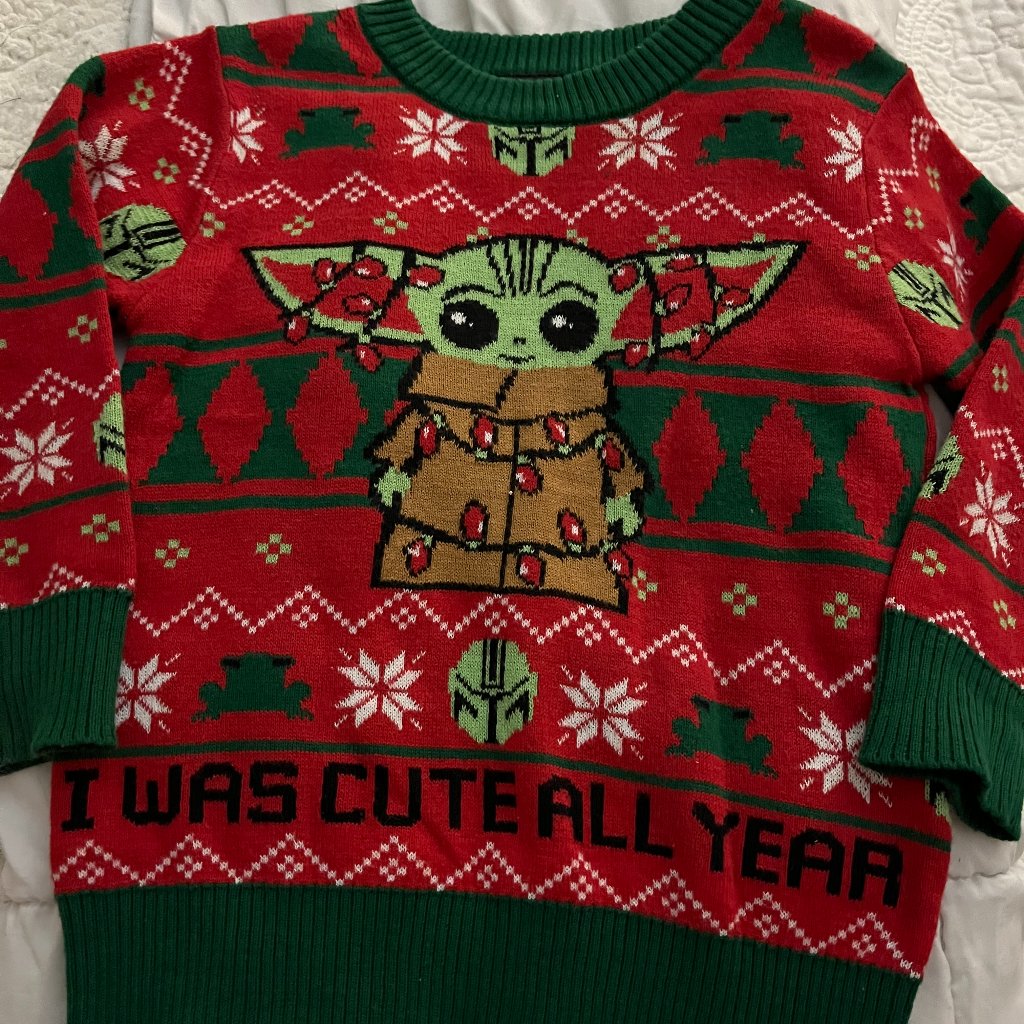 Star Wars Mandalorian The Child Baby Yoda Knit Ugly Sweater.
